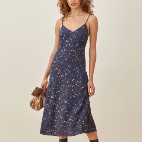 Reformation size XS chianti midi dress in navy galaxy print - Picture 2 of 8